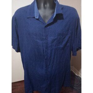 Nat Nast Shirt Mens 2XL Blue Silk Cotton Blend Geometric Button Up Camp